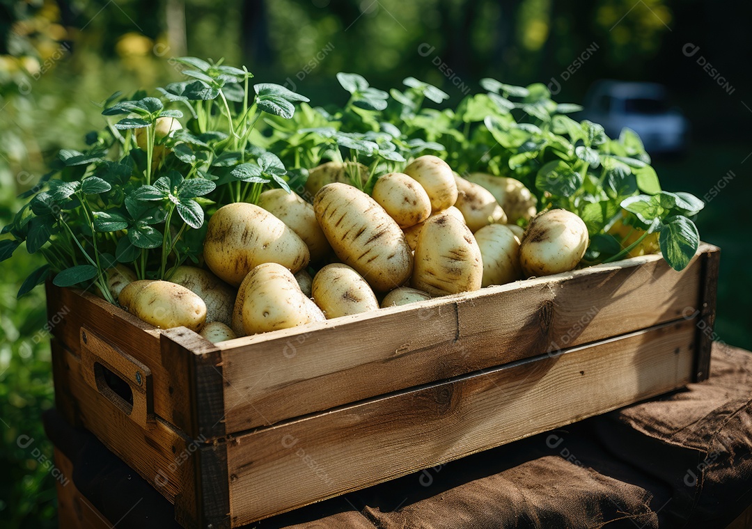 Caixa de madeira com verduras