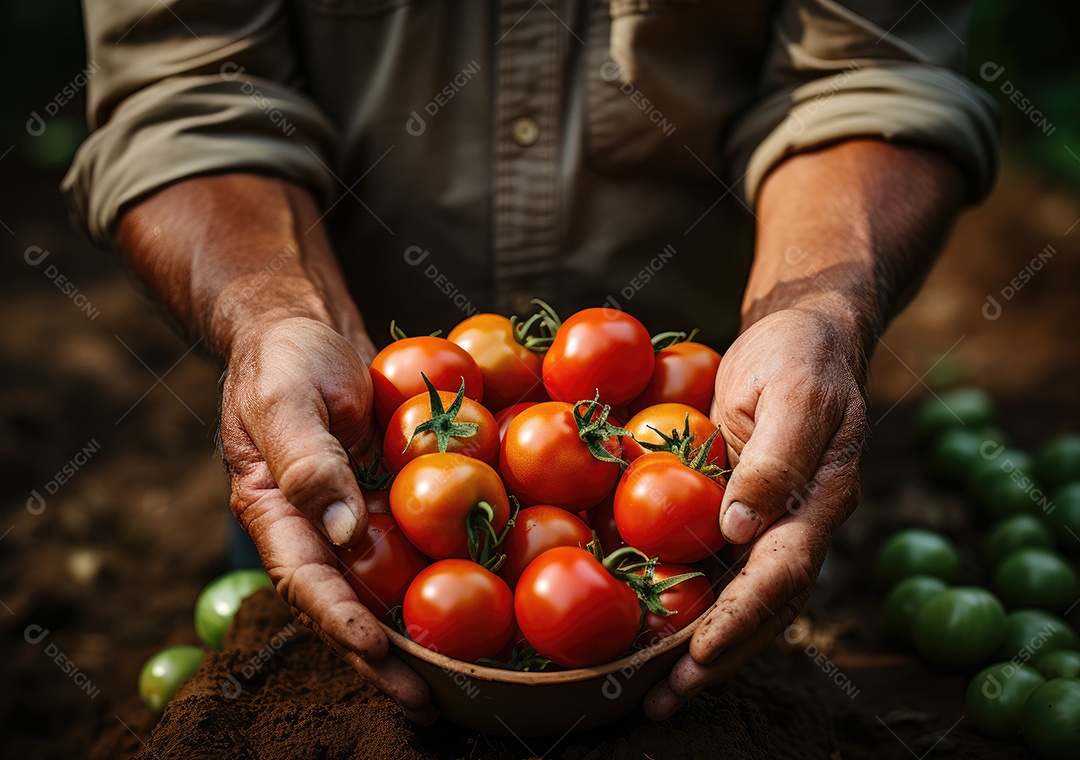 Mãos de pessoa segurando caixa de madeira com verduras