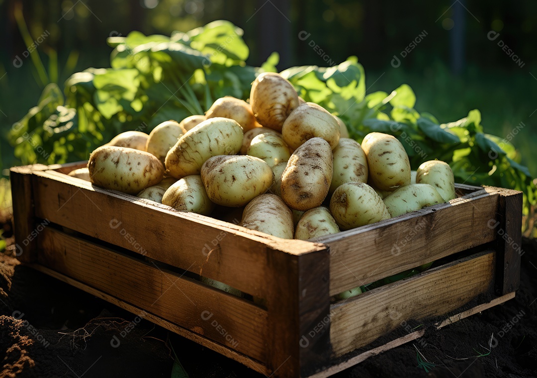 Caixa de madeira com verduras