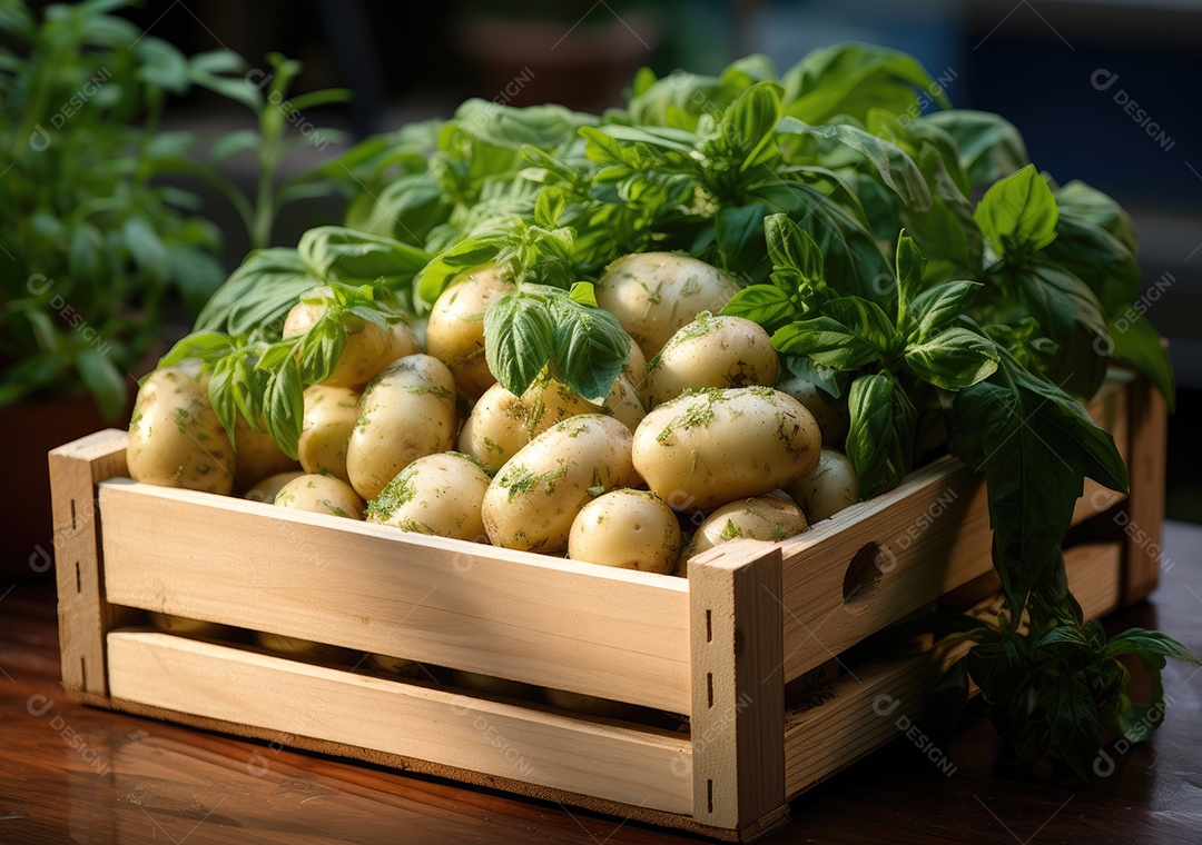 Caixa de madeira com verduras