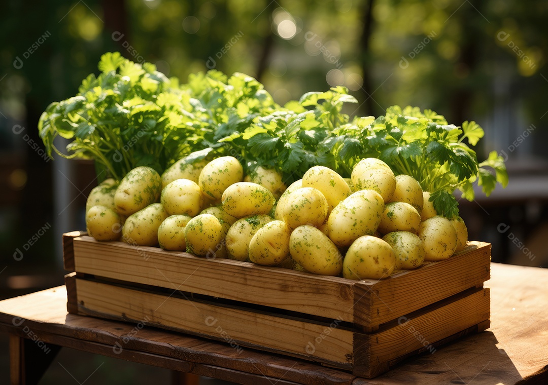 Caixa de madeira com verduras