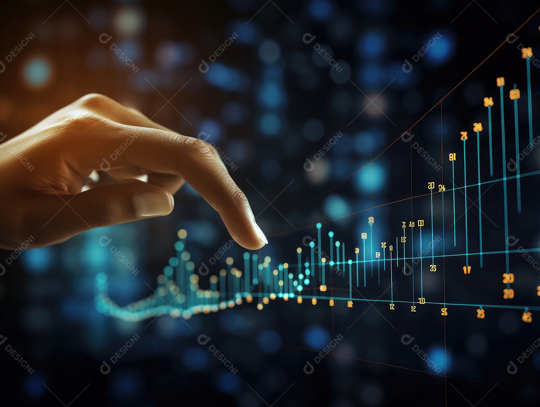 Mão do empresário apontando toque para traçar metas financeiras. barbatana