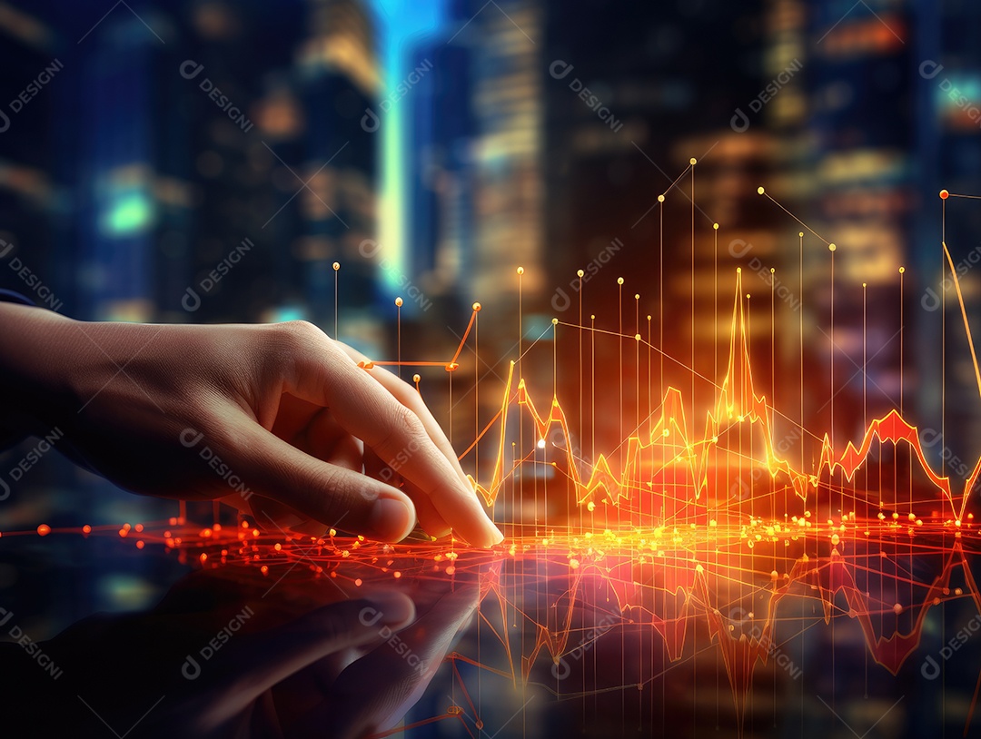 Mão do empresário apontando toque para traçar metas financeiras. barbatana