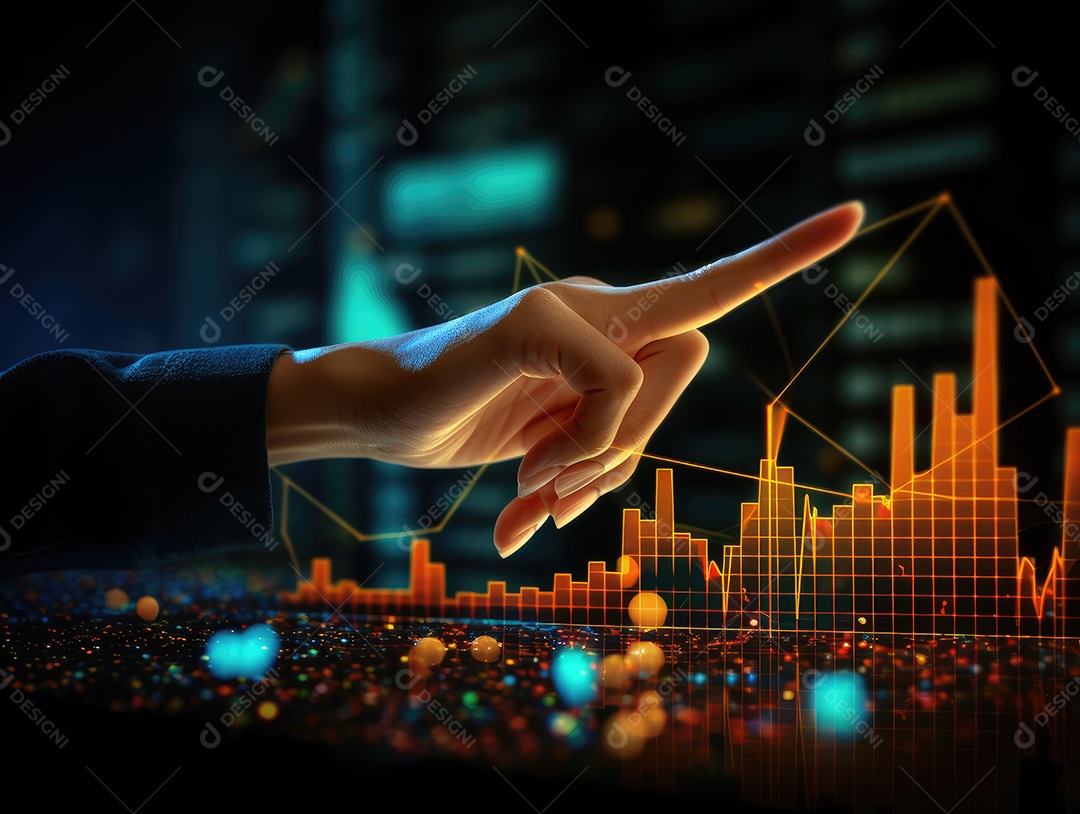 Mão do empresário apontando toque para traçar metas financeiras. barbatana