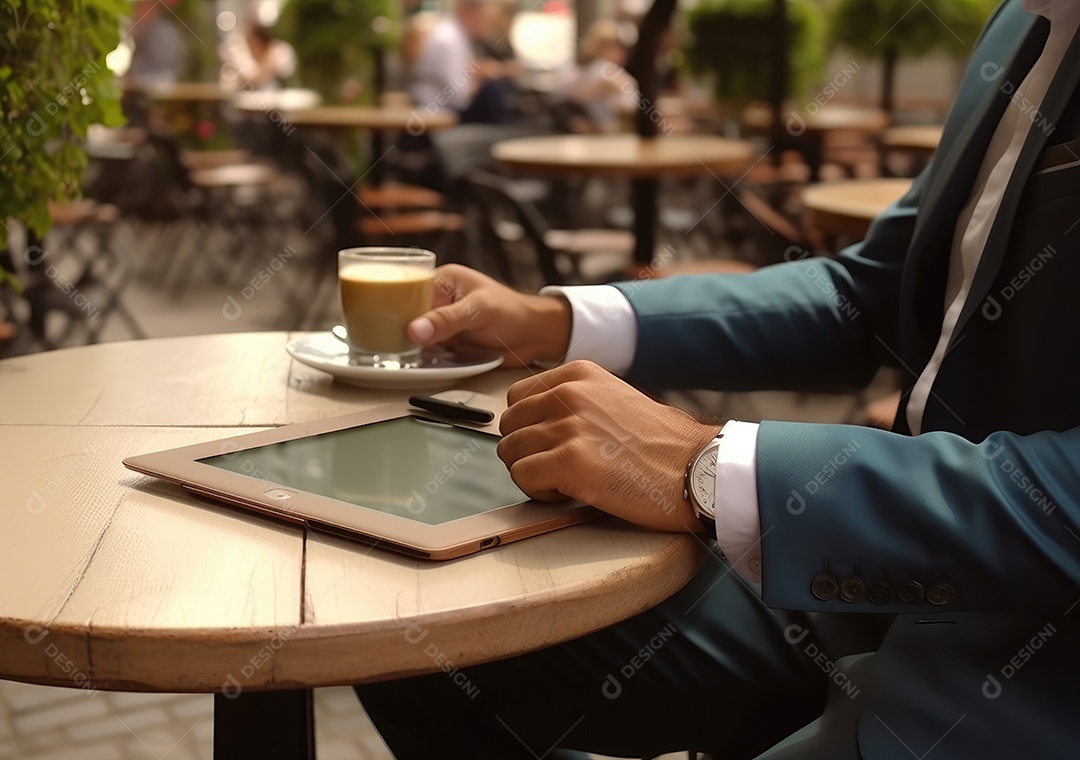 Mãos de empresario mexendo em seu notebook