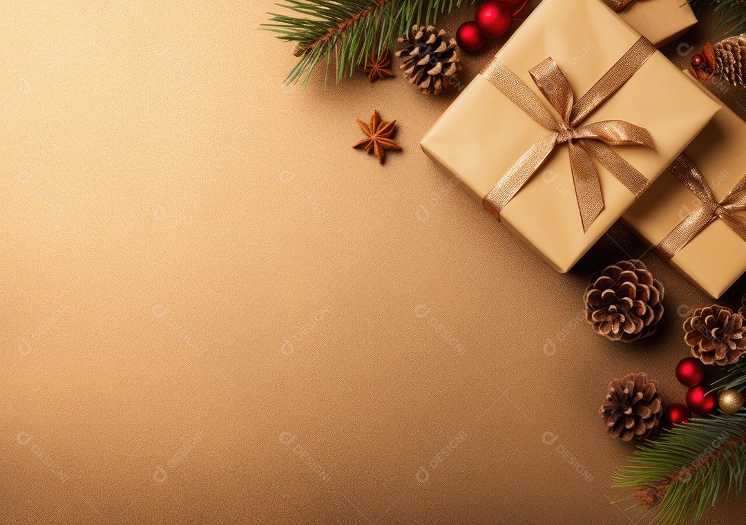 Fronteira de Natal e ano novo com ramos de abeto e decoração