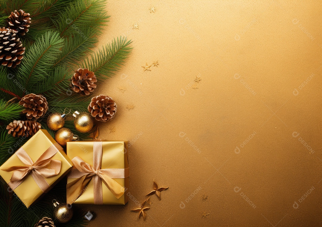 Fronteira de Natal e ano novo com ramos de abeto e decoração