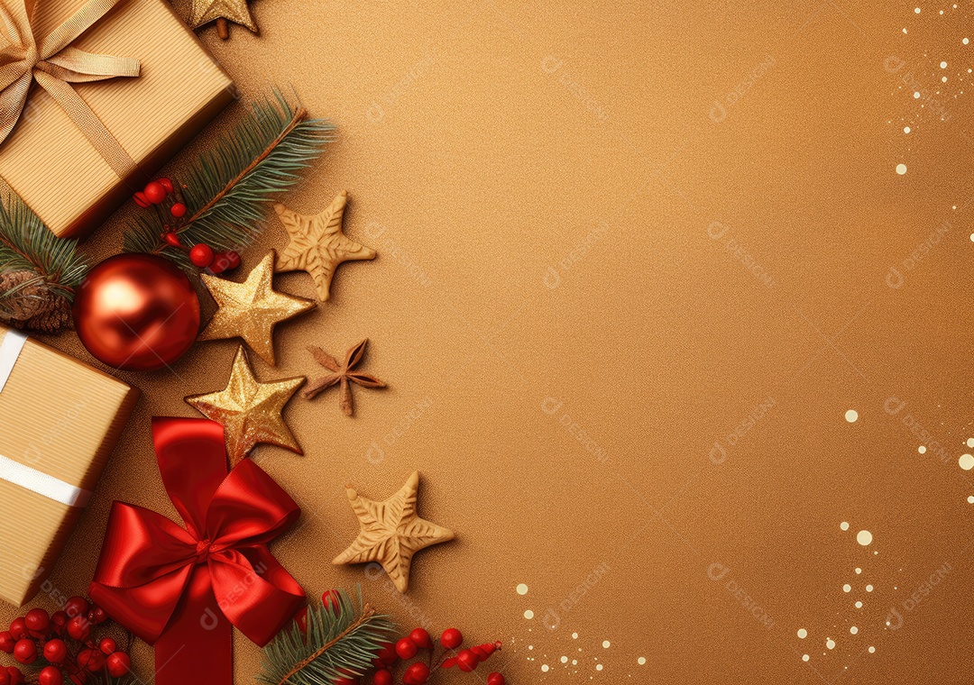 Fronteira de Natal e ano novo com ramos de abeto e decoração