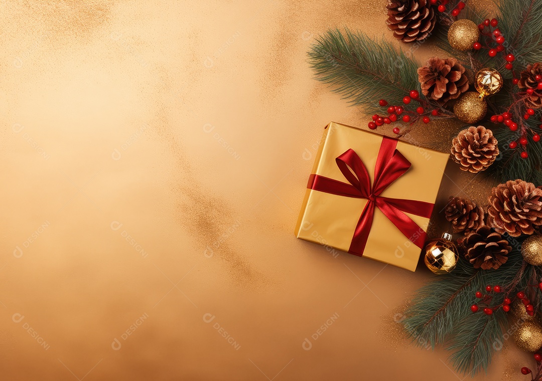 Fronteira de Natal e ano novo com ramos de abeto e decoração