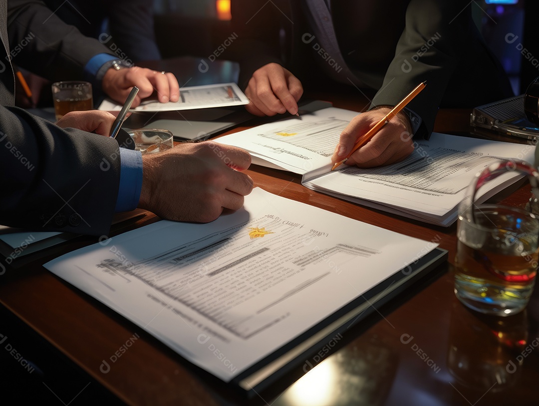 Mãos de empresários que trabalham com documentos, equipe de negócios