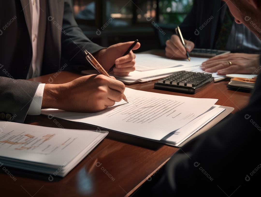 Mãos de empresários que trabalham com documentos, equipe de negócios