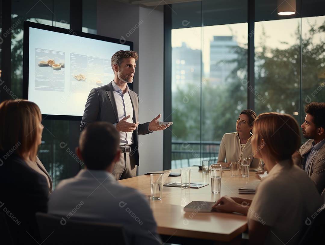 Apresentação de negócios, empresário fazendo uma apresentação no escritório