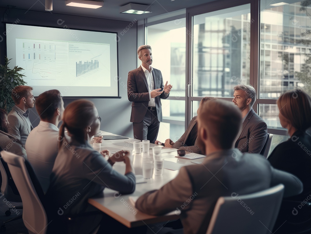 Apresentação de negócios, empresário fazendo uma apresentação no escritório