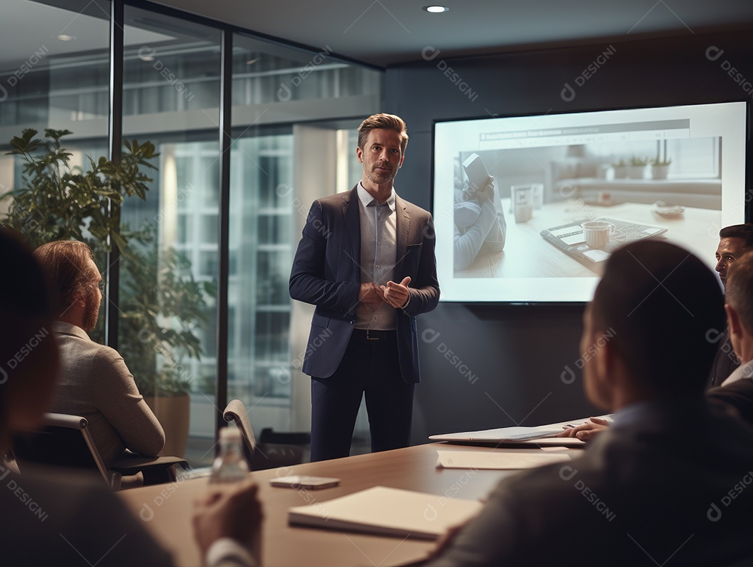 Apresentação de negócios, empresário fazendo uma apresentação no escritório