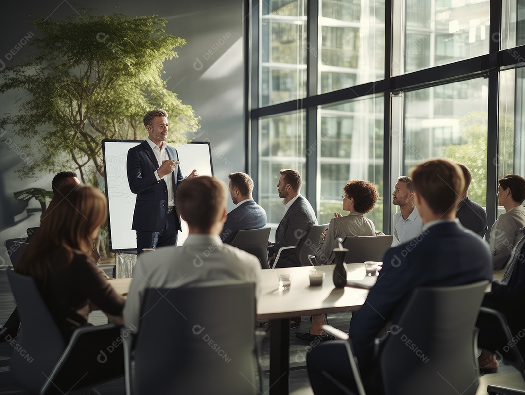 Apresentação de negócios, empresário fazendo uma apresentação no escritório