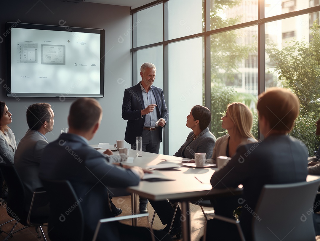 Apresentação de negócios, empresário fazendo uma apresentação no escritório