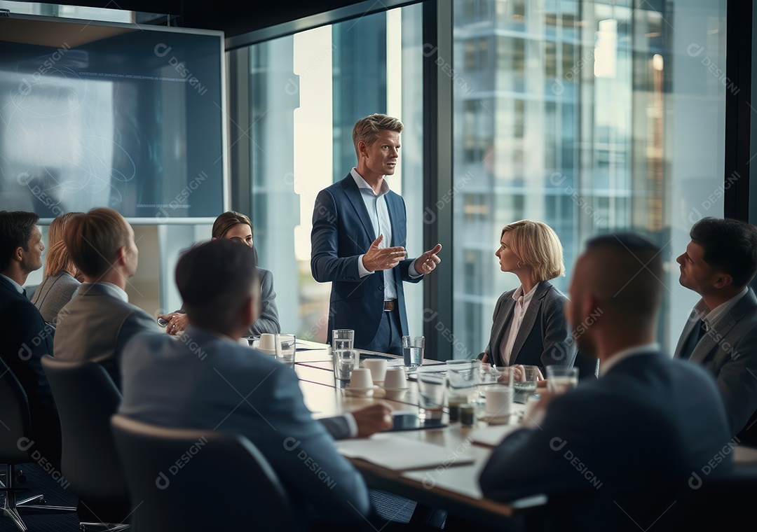 Apresentação de negócios, empresário fazendo uma apresentação no escritório
