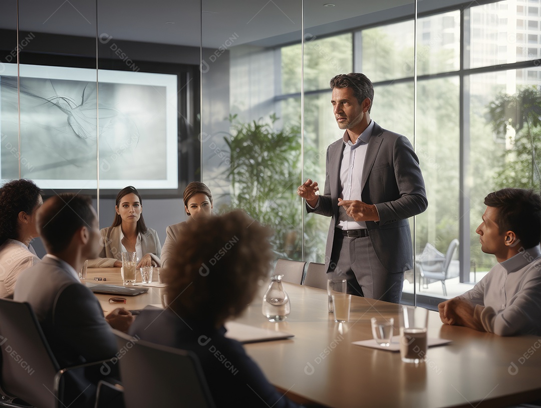 Apresentação de negócios, empresário fazendo uma apresentação no escritório