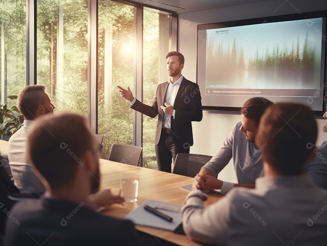 Apresentação de negócios, empresário fazendo uma apresentação no escritório