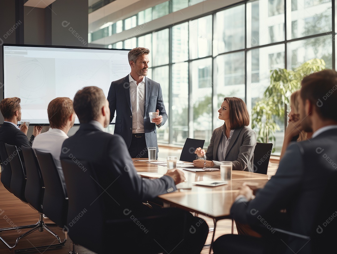 Apresentação de negócios, empresário fazendo uma apresentação no escritório