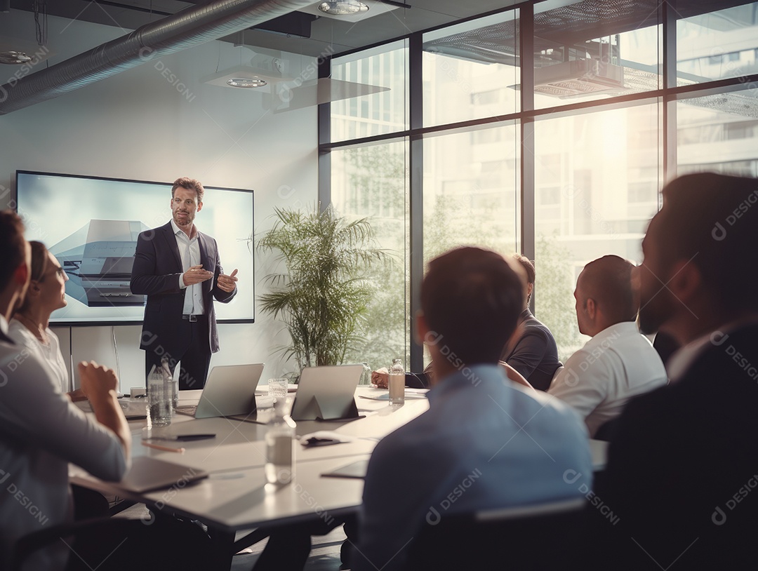 Apresentação de negócios, empresário fazendo uma apresentação no escritório