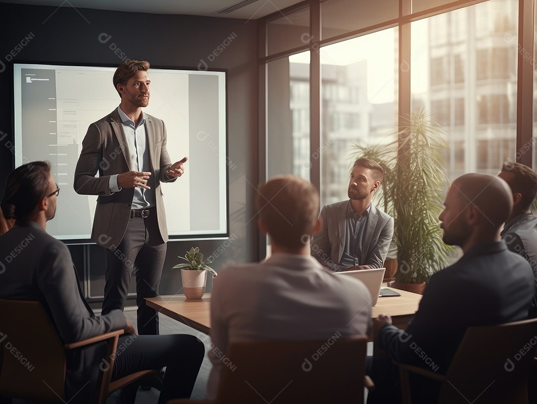 Apresentação de negócios, empresário fazendo uma apresentação no escritório
