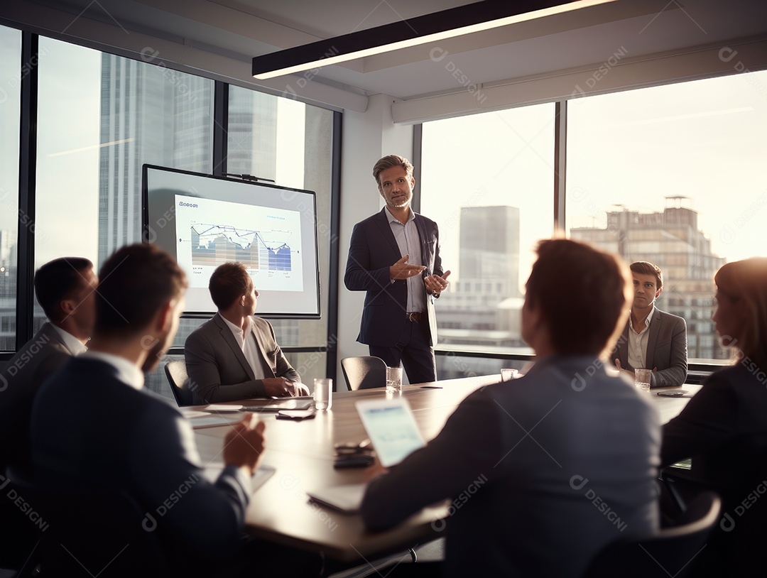 Apresentação de negócios, empresário fazendo uma apresentação no escritório
