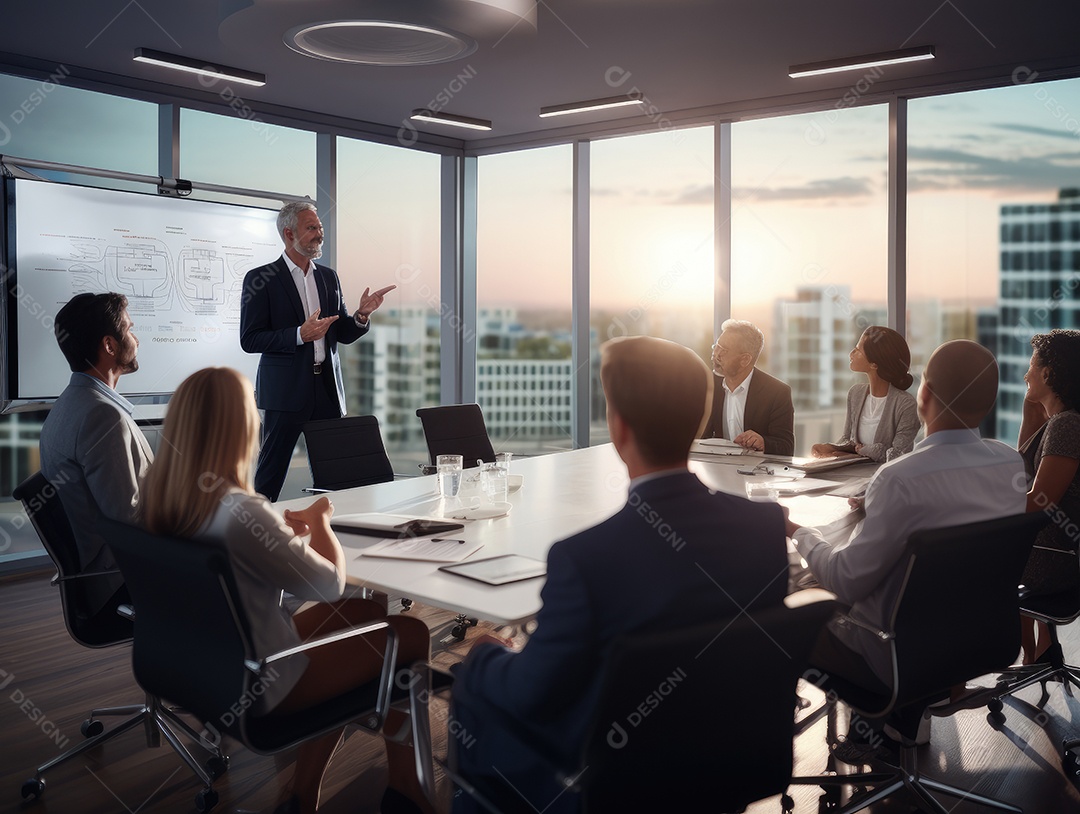 Apresentação de negócios, empresário fazendo uma apresentação no escritório