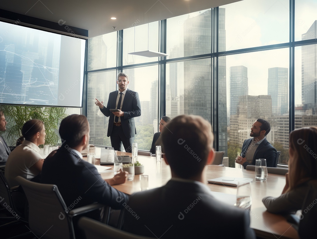 Apresentação de negócios, empresário fazendo uma apresentação no escritório