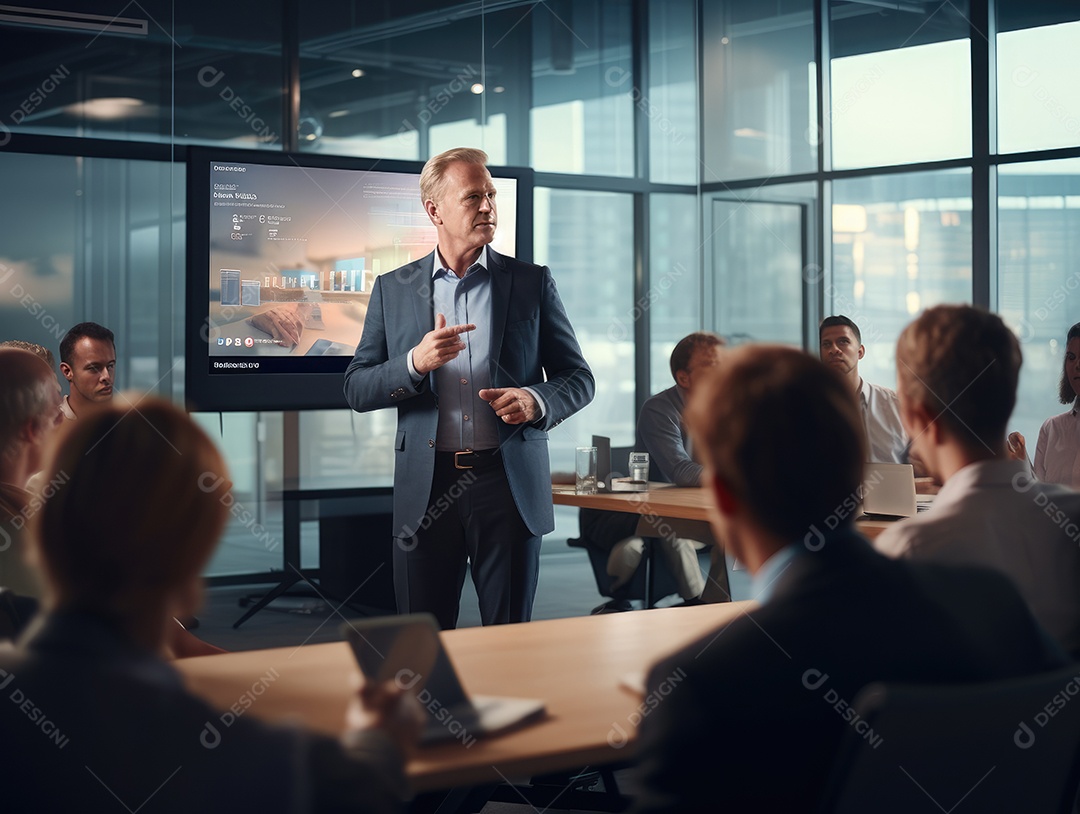Apresentação de negócios, empresário fazendo uma apresentação no escritório