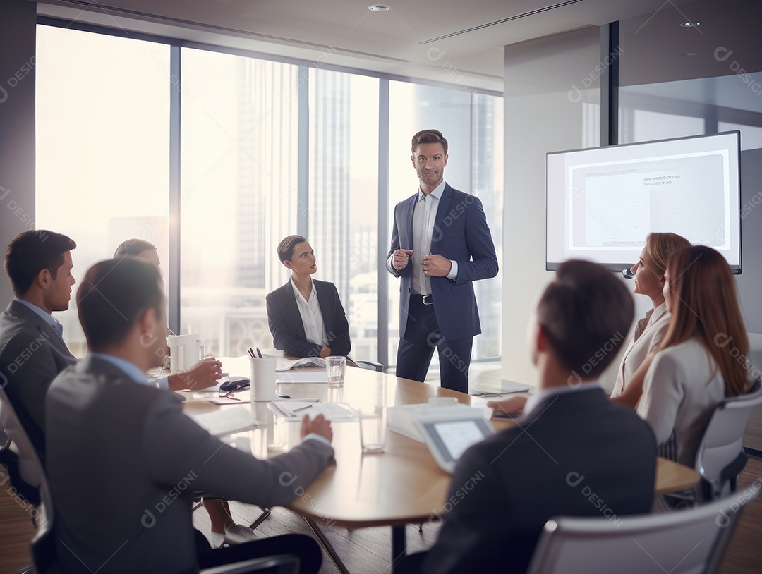 Apresentação de negócios, empresário fazendo uma apresentação no escritório