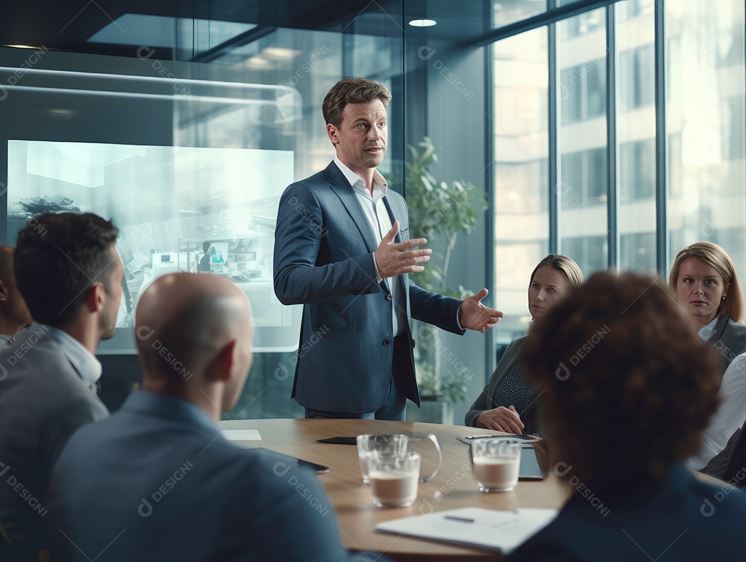 Apresentação de negócios, empresário fazendo uma apresentação no escritório