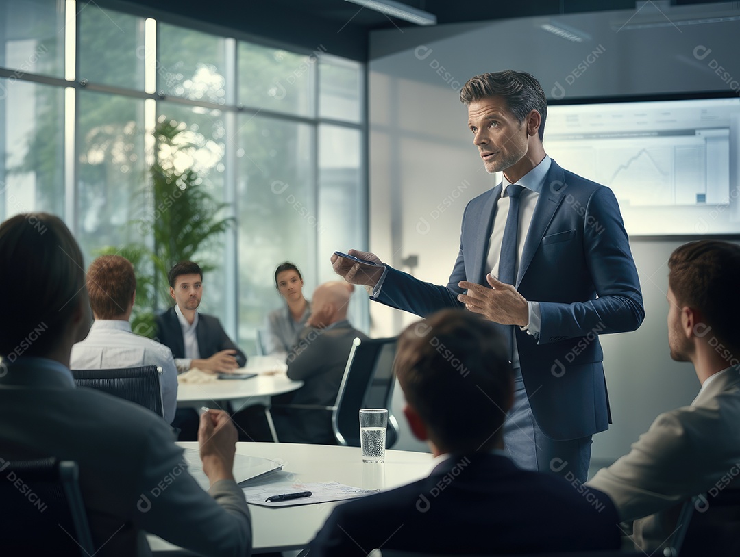 Apresentação de negócios, empresário fazendo uma apresentação no escritório