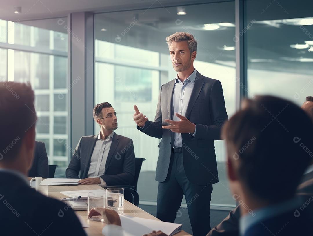 Apresentação de negócios, empresário fazendo uma apresentação no escritório