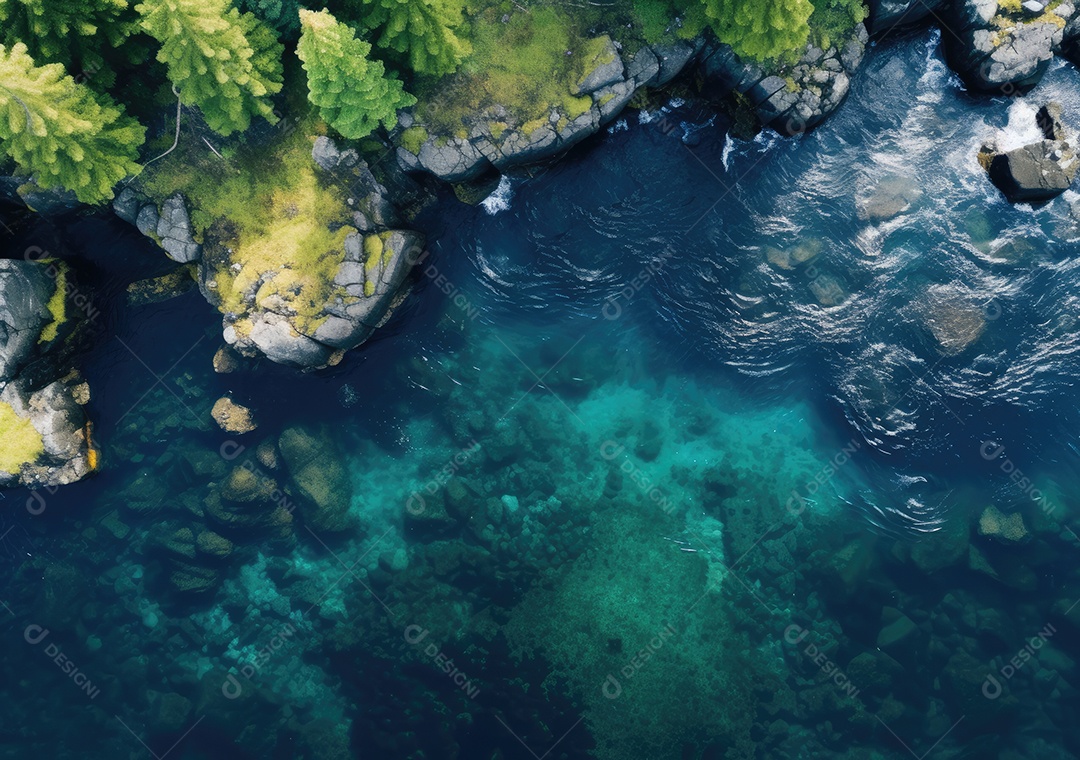 Vista aérea do litoral rochoso. Ondas batendo nas rochas. Vista aérea do mar, mar cinematográfico e vista para a montanha.
