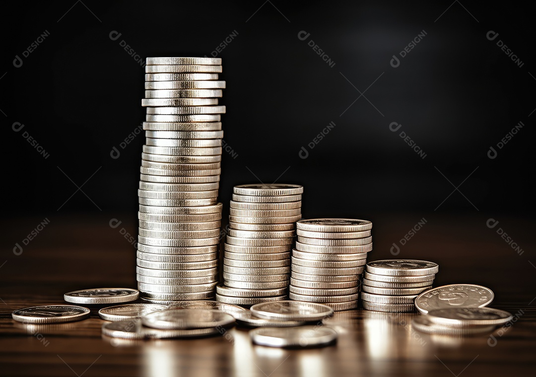 Pilha de moedas de prata e gráfico de dinheiro crescente em linhas. Conceito de renda, lucros, finanças, investimento, juros e poupança de dinheiro.