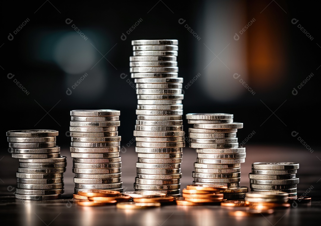 Pilha de moedas de prata e gráfico de dinheiro crescente em linhas. Conceito de renda, lucros, finanças, investimento, juros e poupança de dinheiro.