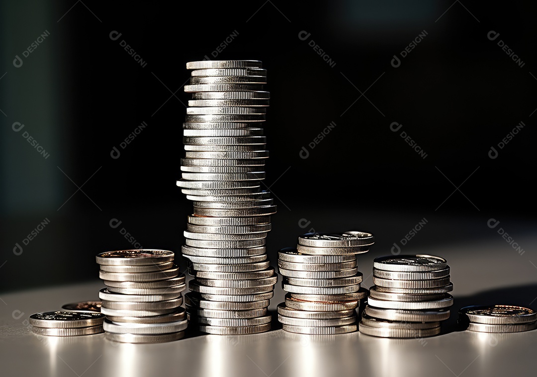 Pilha de moedas de prata e gráfico de dinheiro crescente em linhas. Conceito de renda, lucros, finanças, investimento, juros e poupança de dinheiro.