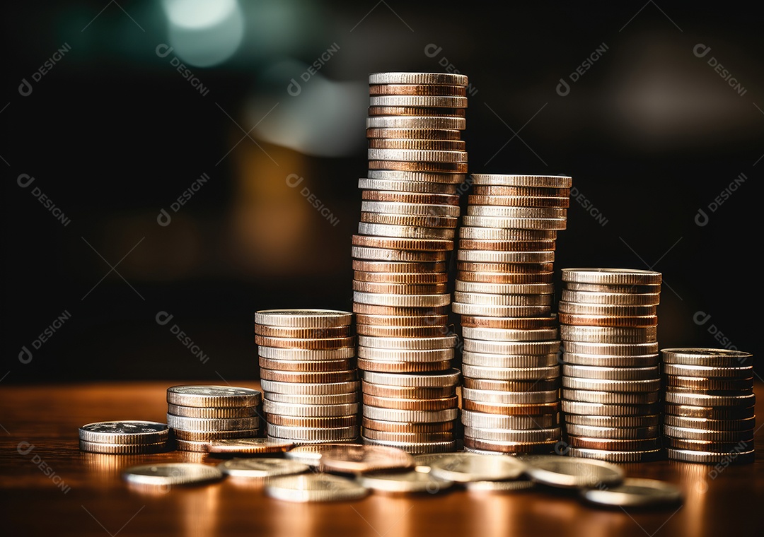 Pilha de moedas de prata e gráfico de dinheiro crescente em linhas. Conceito de renda, lucros, finanças, investimento, juros e poupança de dinheiro.