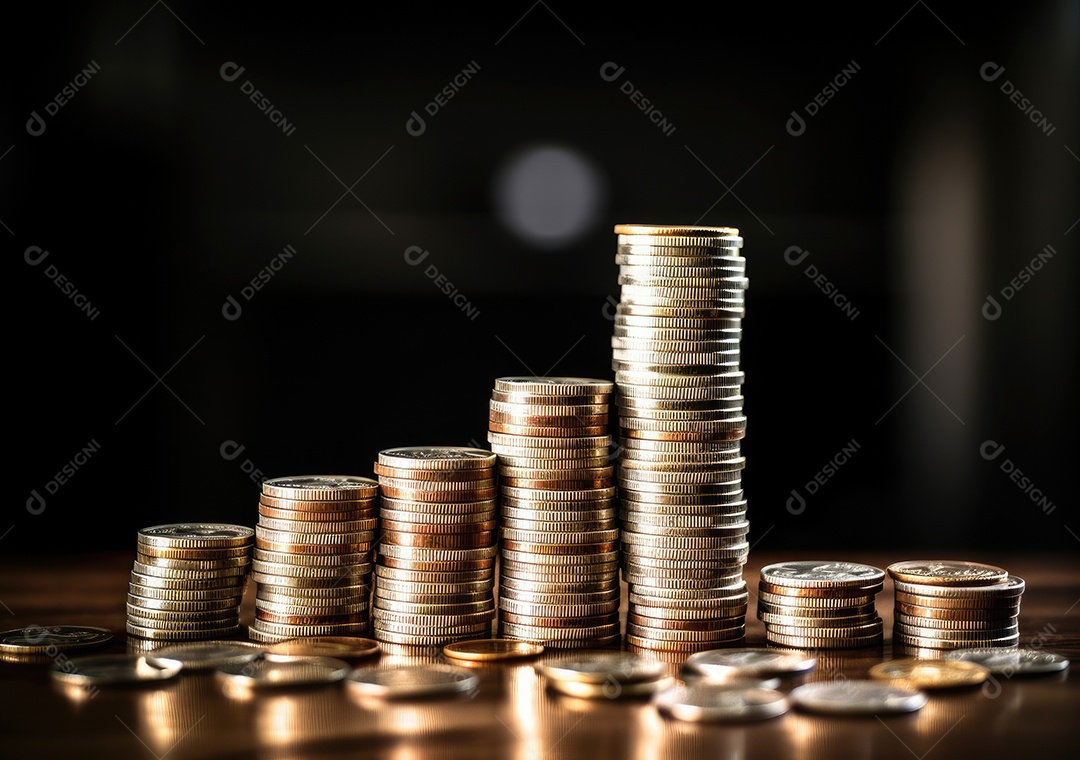 Pilha de moedas de prata e gráfico de dinheiro crescente em linhas. Conceito de renda, lucros, finanças, investimento, juros e poupança de dinheiro.