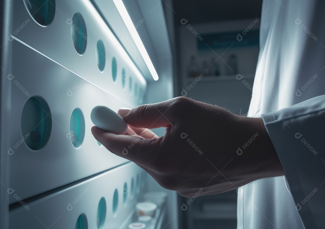 Médico colocando comprimidos em frascos para os pacientes. IA generativa.