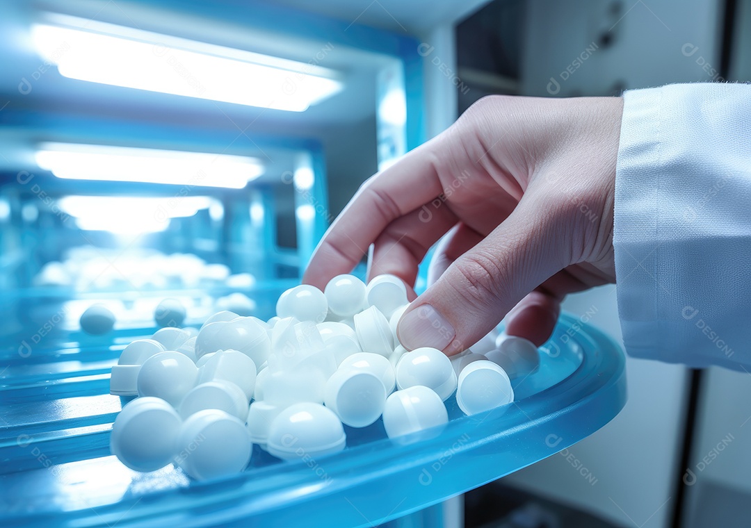 Médico colocando comprimidos em frascos para os pacientes. IA generativa.