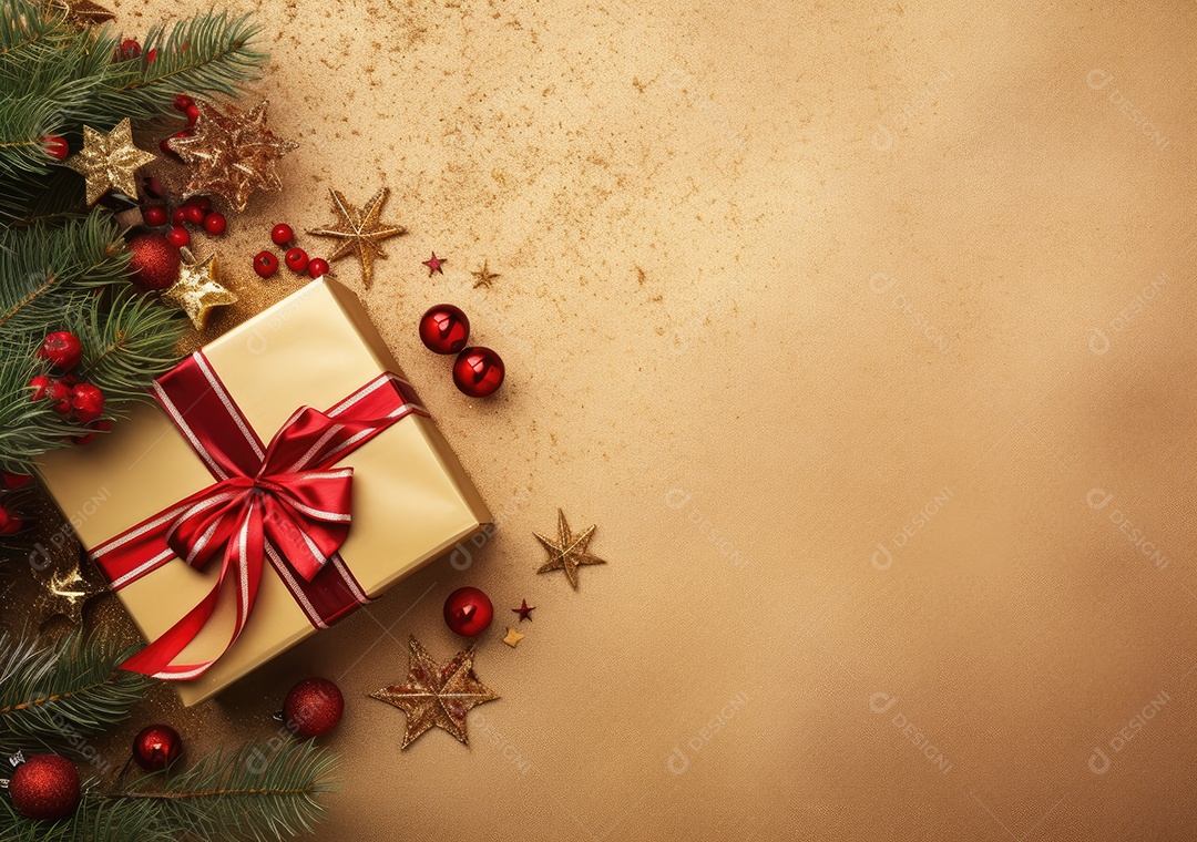 Fronteira de Natal e ano novo com ramos de abeto e decoração