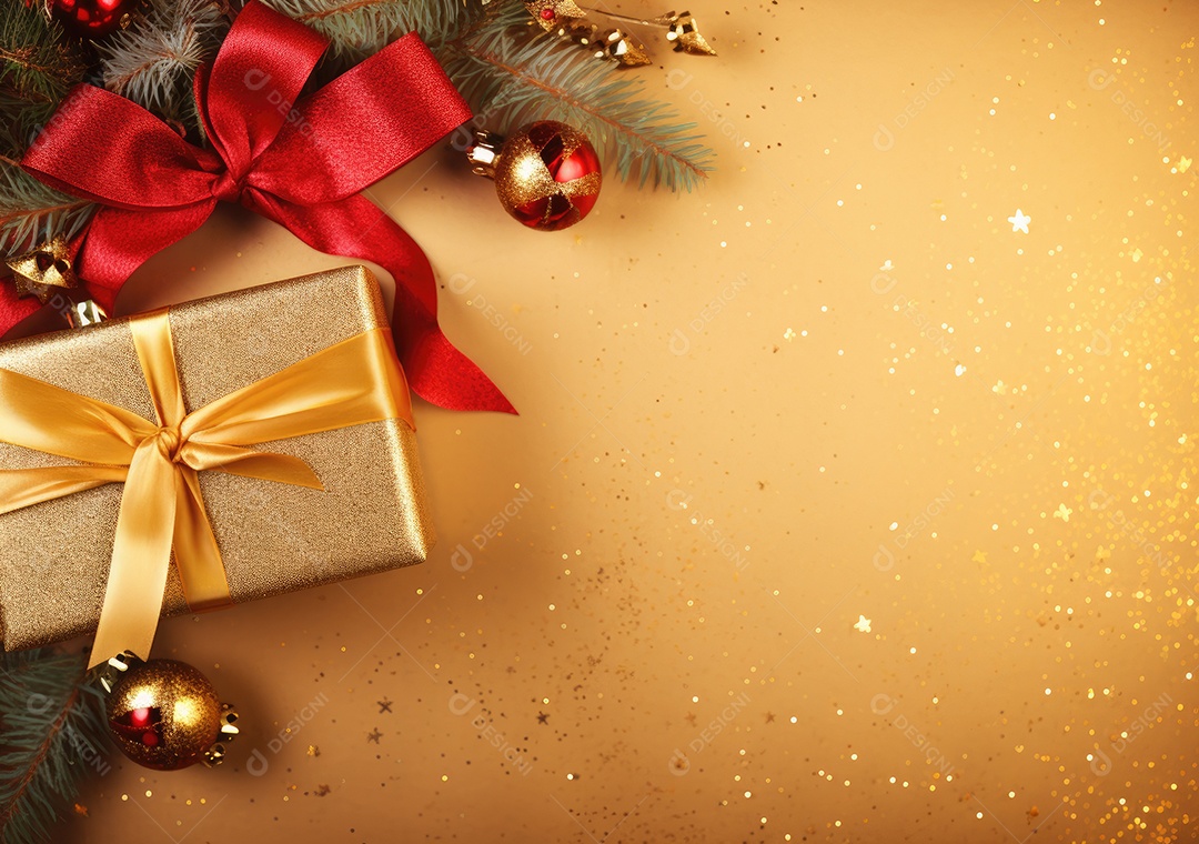 Fronteira de Natal e ano novo com ramos de abeto e decoração