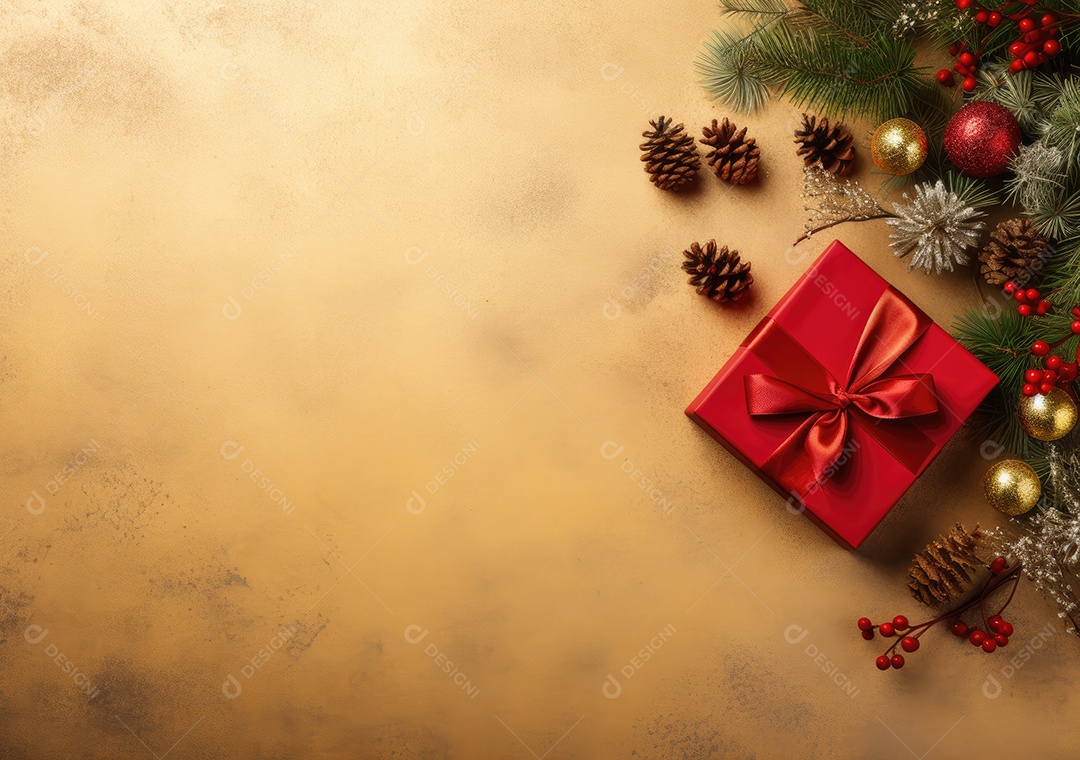 Fronteira de Natal e ano novo com ramos de abeto e decoração