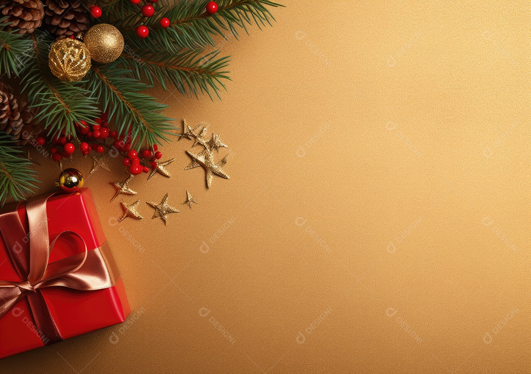 Fronteira de Natal e ano novo com ramos de abeto e decoração