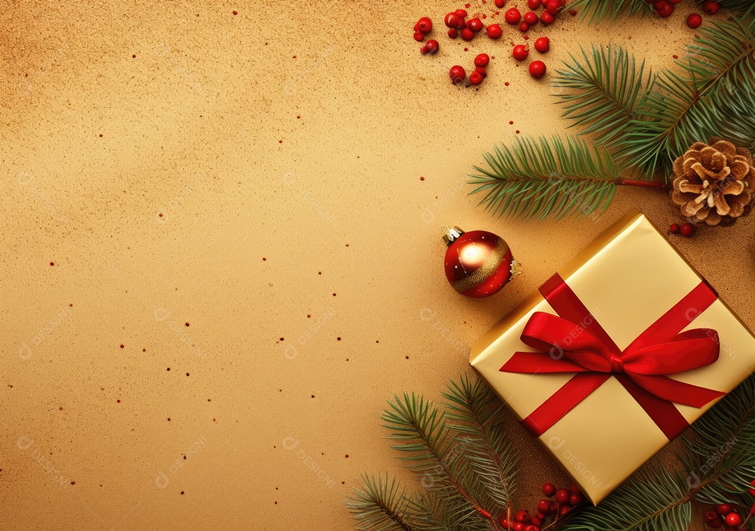 Fronteira de Natal e ano novo com ramos de abeto e decoração