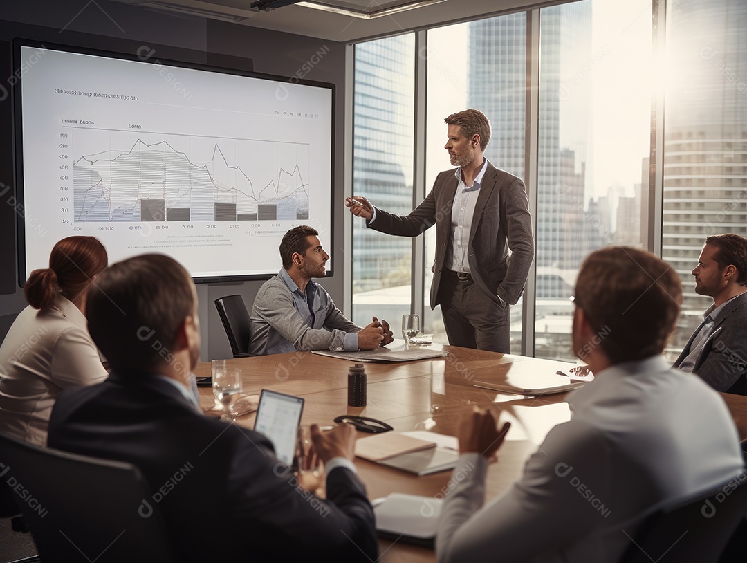 Apresentação de negócios, empresário fazendo uma apresentação no escritório