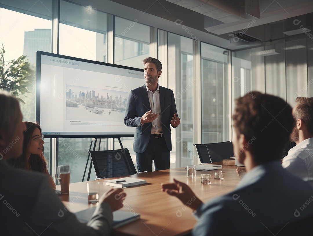 Apresentação de negócios, empresário fazendo uma apresentação no escritório