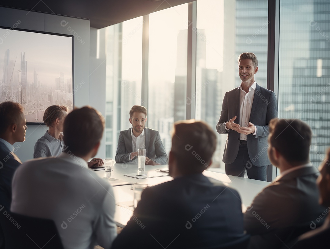 Apresentação de negócios, empresário fazendo uma apresentação no escritório